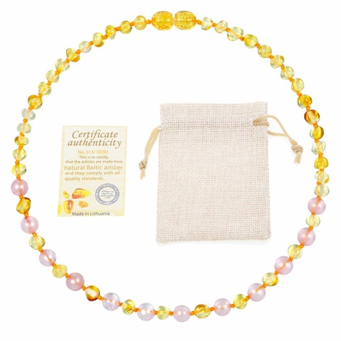 HAOHUPO-collier Original de dentition pour femmes, en cristal rose + or, en ambre baltique, certificat d'approvisionnement, cadeau pour bébé ► Photo 1/6