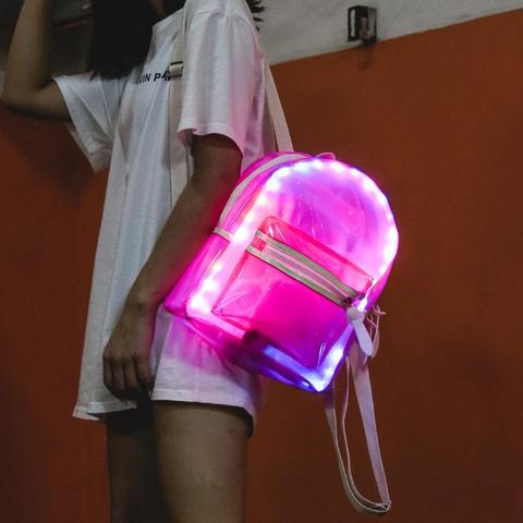 Femmes de Sacs À Dos Sac À Dos Glitter Gelée Femmes Sac de Lanterne LED Lumière Transparent Sac À Dos Électronique Sac mochila feminina D40 ► Photo 1/1