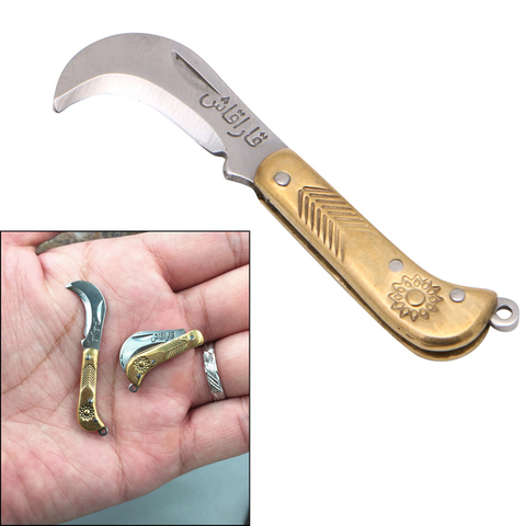 Mini rétro sculpture petite poche porte-clés pliant dossier couteau laiton nouveau #1E06845 # ► Photo 1/6