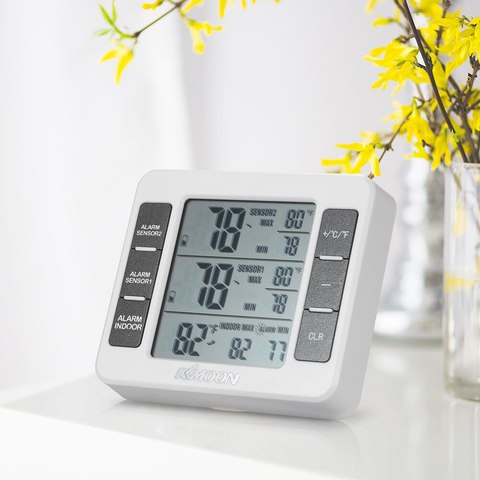 Thermomètre numérique LCD, compteur de température, Station météo intérieure et extérieure + transmetteur sans fil avec affichage de la valeur minimale maximale C/F ► Photo 1/5