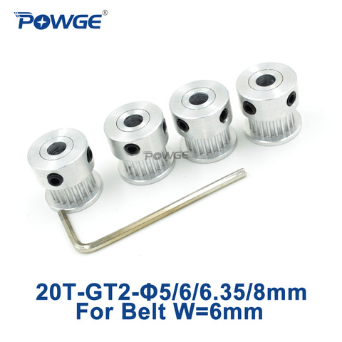 POWGE – alésage de poulie synchrone 20 dents 2GT 2M, 5/6/6.35/8mm de largeur 6mm 2MGT GT2, courroie de synchronisation, petit jeu 20 dents 20 T 4 pièces ► Photo 1/6