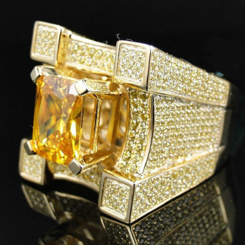 AAA cubique zircone glace sur Bling large Hip Hop anneaux or argent couleur géométrique hommes Hip-Hop Rock CZ anneau grand cristal bijoux cadeau ► Photo 1/4
