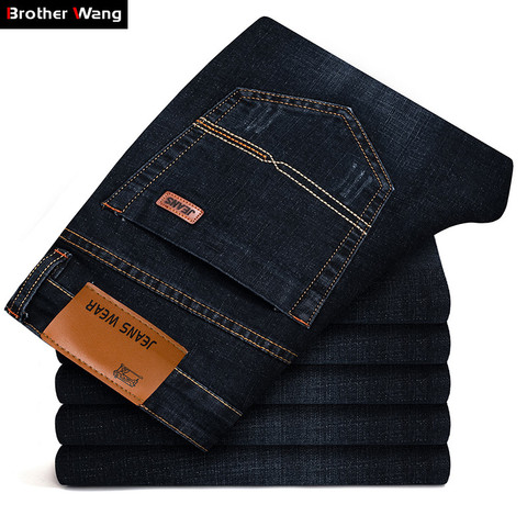 Brother Wang – Jean classique en Denim pour homme, pantalon Slim, extensible, de marque, à la mode, noir, bleu ► Photo 1/6