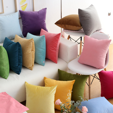 Housses d'oreiller décoratives en velours doux, couleur rose, rouge, jaune, Orange et bleu, pour canapé-lit, 45x45cm/60x60cm ► Photo 1/6