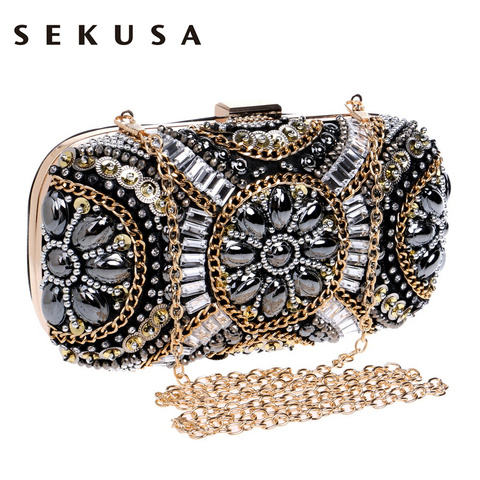 SEKUSA femmes cristal sac de soirée rétro perlé pochettes de mariage diamant perlé sac strass petits sacs à bandoulière ► Photo 1/6