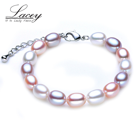 Véritable Bracelet de perles naturelles 925 fermoir en argent sterling, mariage perle de culture d'eau douce Bracelet perles cadeau de fille ► Photo 1/4