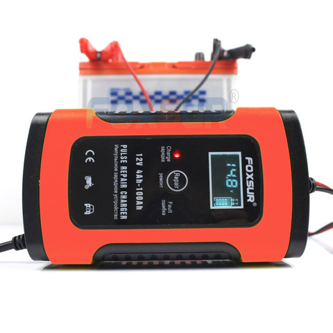FOXSUR – chargeur de batterie au plomb 12V, 20ah, 60ah, 100ah, pour moto et voiture, réparation d'impulsions, avec écran LCD ► Photo 1/6