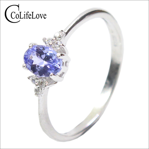 Mode argent pierres précieuses bague de mariage pour femme 4*6mm impeccable tanzanite naturelle bague en argent massif 925 argent tanzanite bague ► Photo 1/6