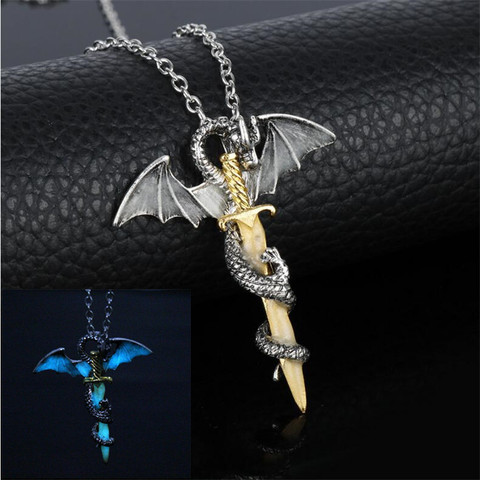 Collier avec pendentif épée Dragon pour homme, bijoux lumineux en dentelle, brille dans la nuit, cadeau de noël ► Photo 1/6