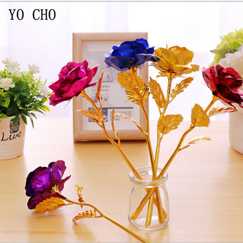 YO CHO – Rose en feuille d'or, bricolage, fleur pour la fête des mères, décoration de la maison, cadeau de saint-valentin pour petite amie ► Photo 1/6