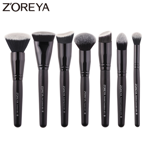 Zoreya marque 7 pièces pinceaux de maquillage noir ensemble pour femmes outil cosmétique en Nylon brosse à cheveux manche en bois pinceaux professionnels outils ► Photo 1/6