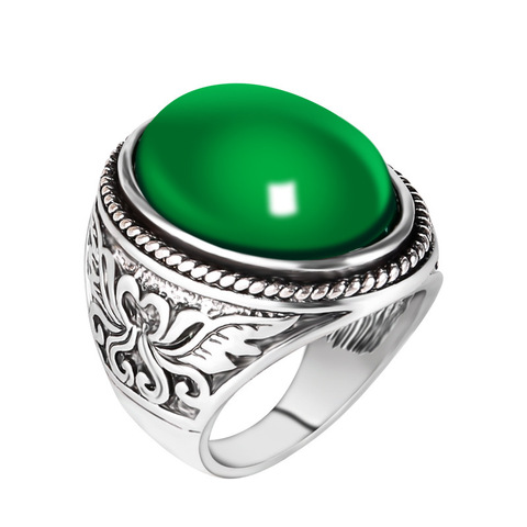 Vintage anneaux pour femmes mâle vert ovale pierre anneau hommes bijoux de fiançailles Ringen pour le meilleur 31055 ► Photo 1/4