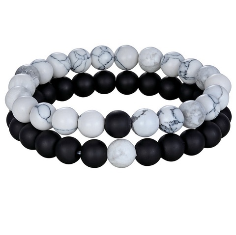 Bracelet de Distance pour Couples, en pierre naturelle, bijoux en perles de Yoga, blanc et noir, tendance, cadeau, petit ami ► Photo 1/6