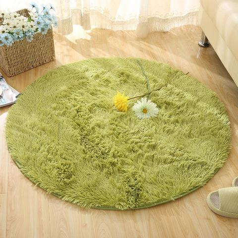 Tapis rond à poils longs, à poils longs, en fausse fourrure, blanc, pour salon et chambre d'enfant ► Photo 1/6