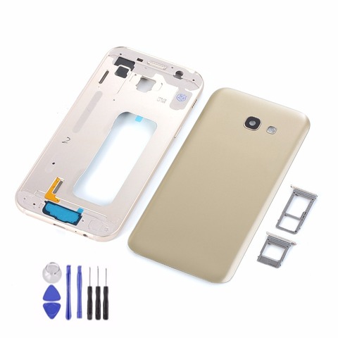 Boîtier métallique pour Samsung Galaxy A5 2017 A520 A520F, cadre central Lcd + couvercle arrière en verre de la batterie + fente pour carte Sim + objectif d'appareil photo + outils ► Photo 1/3