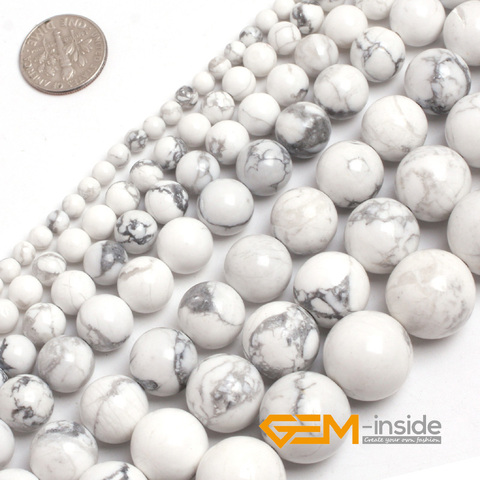 Howlite – perles rondes en pierre naturelle blanche, pour la fabrication de bijoux, 15 pouces ► Photo 1/6