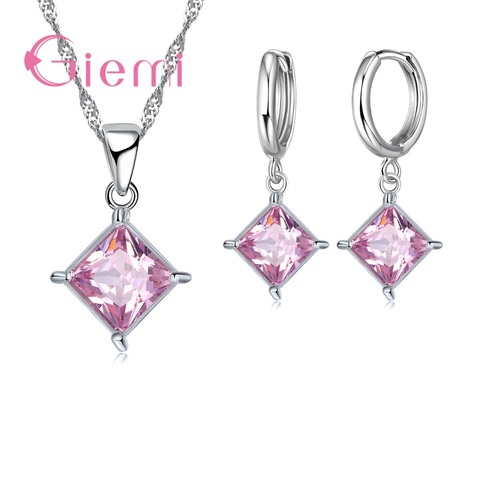 Grande Promotion 925 en argent Sterling collier boucles d'oreilles Bijoux ensembles pour femmes femelle classique carré clair Zircon Bijoux ► Photo 1/6