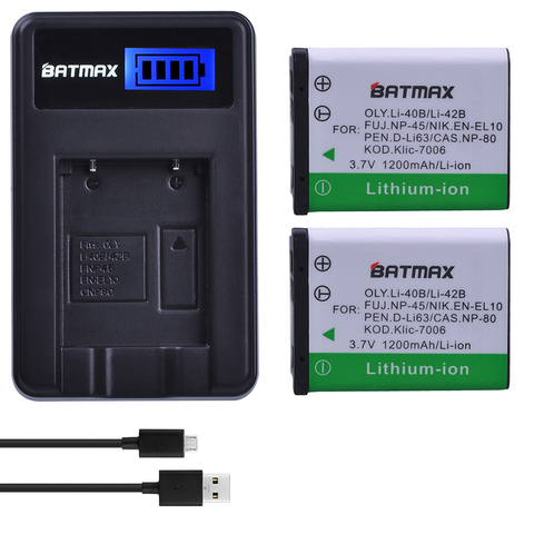 2 pièces Li-40B Li 40B Li-42B Li 42B batterie + LCD chargeur USB pour Olympus pour FUJI FILM fuji NP-45 NP 45 NP45 NP 45A 45B 45S EN-EL10 ► Photo 1/6