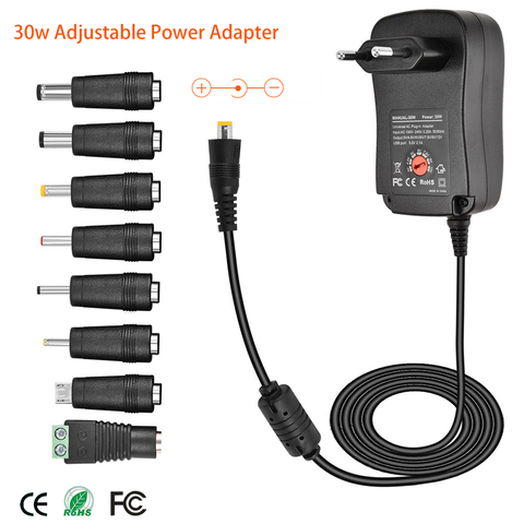 30W adaptateur secteur universel 3V 4.5V 5V 6V 7.5V 9V 12V chargeur cc ca convertisseur de puissance + 5V 2.1A Port USB avec prise jack 8 pièces-noir ► Photo 1/6