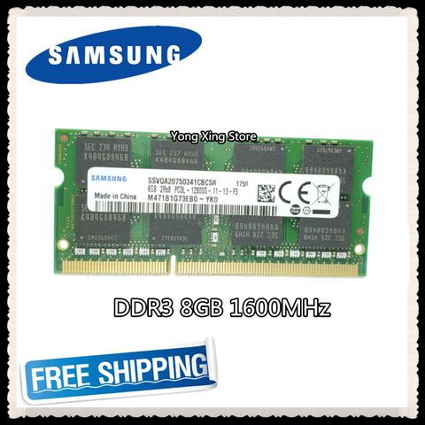 Samsung – mémoire de serveur d'ordinateur portable, modèle DDR3, capacité 8 go 8 go, fréquence d'horloge 1600/PC3L-12800S MHz, RAM 12800, tension 1.35V, so-dimm ► Photo 1/2