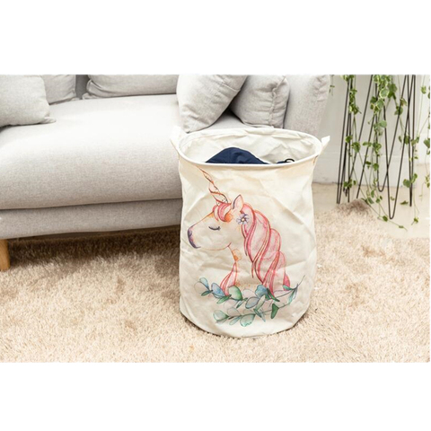 Panier à linge licorne animaux 40*50cm | Grands paniers de rangement pour vêtements en lin et coton, seau de rangement pliable pour jouets d'enfants, panier à linge 1pc ► Photo 1/5