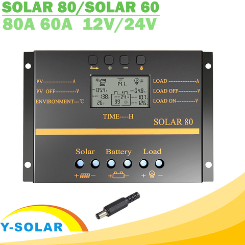 Contrôleur solaire PWM Y-SOLAR 80A 60A 12V 24V, régulateur de charge de batterie de panneau solaire avec écran LCD, USB 5V ► Photo 1/6