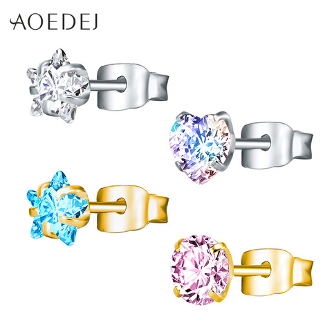 AOEDEJ – boucles d'oreilles en forme d'étoile pour femme et fille, bijoux en acier inoxydable, en cristal, en forme de cœur, couleur or, 3-8mm ► Photo 1/6