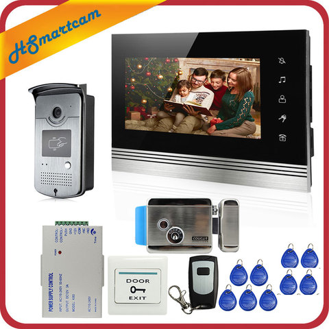 Système d'interphone vidéo 7 pouces 1 moniteur tactile + sonnette RFID LED caméra HD serrure électrique en Stock livraison gratuite ► Photo 1/6