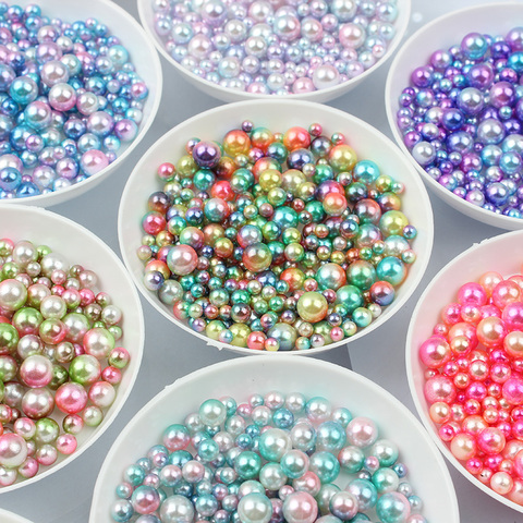 Perles rondes sans trous en ABS, Imitation de couleur arc-en-ciel, pour bijoux, décoration artisanale pour scrapbooking, 3/4/5/6mm, 100 – 500 pièces ► Photo 1/6