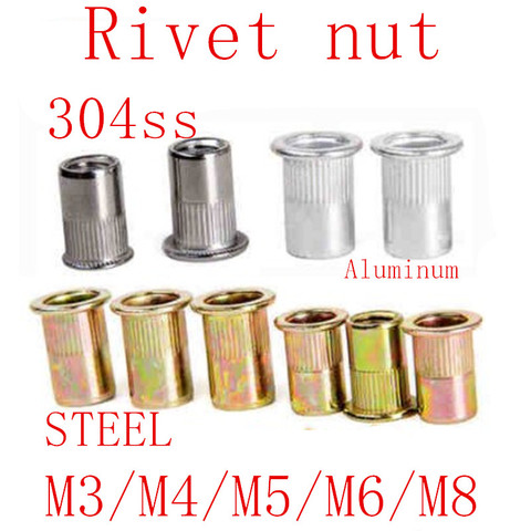 20 pièces 10 pièces M3 M4 M5 M6 M8 acier inoxydable Rivet écrou en acier au carbone en aluminium tête plate insérer rivet écrou ► Photo 1/1