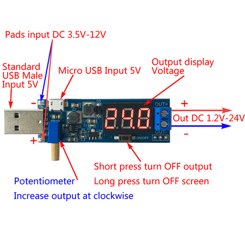 WAVGAT DC-DC – Module d'alimentation USB 5V à 3.5V/12V, Boost Buck convertisseur réglable, sortie DC 1.2V-24V ► Photo 1/6