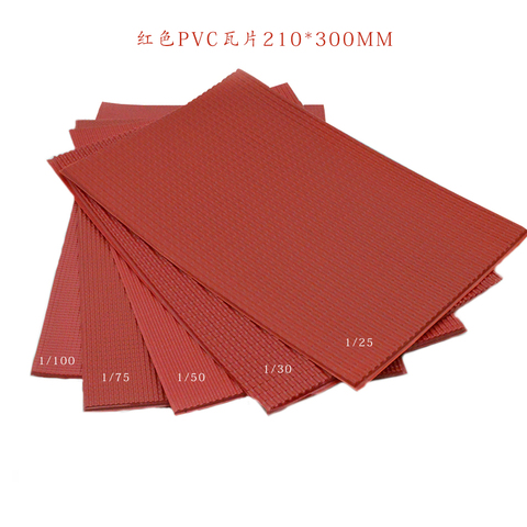 Carreaux de toit en PVC, modèle architectural, échelle en plastique, 210x300mm, feuille rouge, 1/25-100 ► Photo 1/6