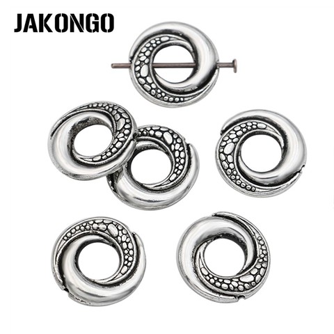 JAKONGO-cadre perles rondes plaqué argent Antique, 10 pièces, pour la fabrication de bijoux, de colliers, bricolage artisanaux faits à la main, 15x6mm ► Photo 1/3