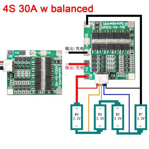 4S cell 12V 30A Lifepo4 lithium fer phosphate BMS panneau de protection de batterie W équilibre équilibré 4*3.2V 12.8v ► Photo 1/4