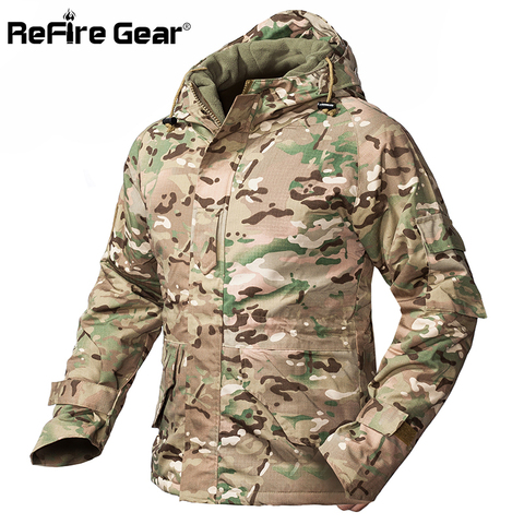 ReFire Gear-veste de Camouflage d'hiver pour hommes, veste tactique imperméable et chaude en polaire épaisse, coupe-vent, manteau militaire à capuche ► Photo 1/6