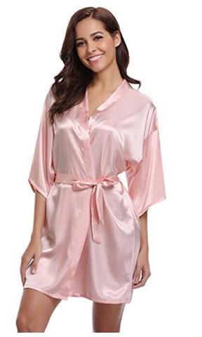 Robe de nuit courte en Satin pour femmes, kimono uni en soie et à la mode, peignoir sexy, idéal pour demoiselle d'honneur, pour mariage ► Photo 1/6