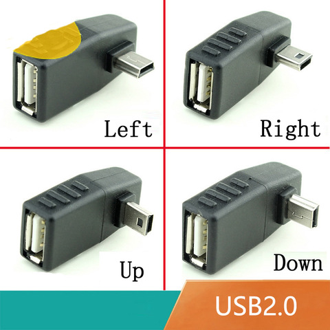 Mini USB 5Pin mâle à USB femelle 90 degrés Angle convertisseur connecteur données Sync OTG adaptateur pour voiture MP3 MP4 tablettes téléphones u-disk ► Photo 1/1