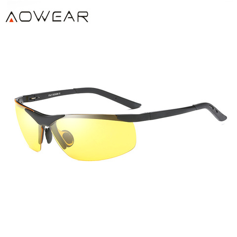 AOWEAR – lunettes de Vision nocturne HD pour hommes, de haute qualité, en aluminium, pour le sport, la conduite nocturne, polarisées, jaunes, sans bords ► Photo 1/6