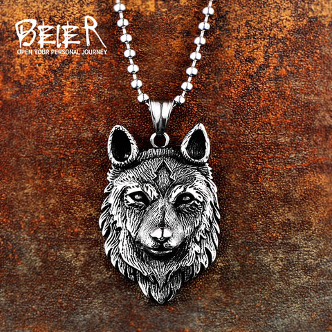 Beier 316L Viking en acier inoxydable Tête de Loup Pendentif Collier Animal Classique Punk haute qualité bijoux pour livraison directe LLBP8-352P ► Photo 1/6