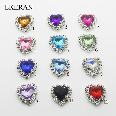 LKERAN sortie d'usine 18*16mm acrylique en forme de coeur strass bouton Flatback peut mélanger les couleurs pour 10 pièces/lot ► Photo 1/4