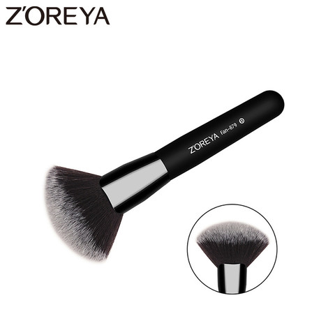 ZOREYA-pinceaux de maquillage en poudre en forme d'éventail noire, accessoire classique avec manche en bois en Fiber Dense confortable ► Photo 1/6