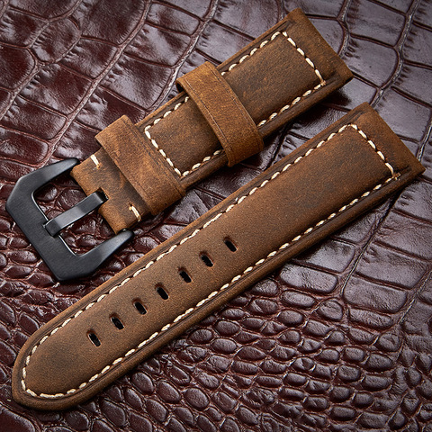 Accessoires de montre faits à la main, 4 couleurs, en cuir de cheval véritable, 20mm 22mm 24mm 26mm, bracelet de montre ► Photo 1/6