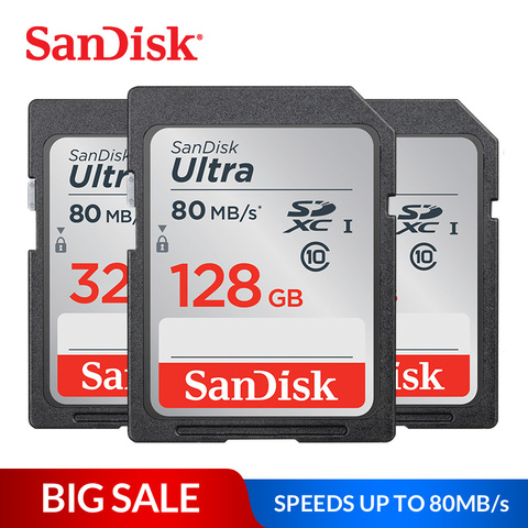 SanDisk Ultra carte mémoire SDHC/SDXC carte SD Class10 16GB 32GB 64GB 128GB cartes C10 UHS-I 80 mo/s carte Flash pour appareil photo Full HD ► Photo 1/5