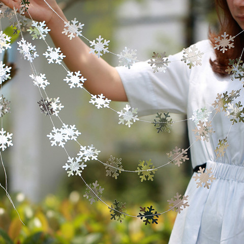 Guirlandes de flocons de neige étoiles scintillantes de 4M, ornements suspendus, décorations de noël pour la maison, accessoires de nouvel an, 2022 ► Photo 1/6