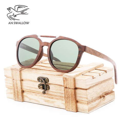 Lunettes de soleil classiques tendance en bois, monture elliptique, à la mode, pour hommes et femmes, lentilles TAC UV400 ► Photo 1/1