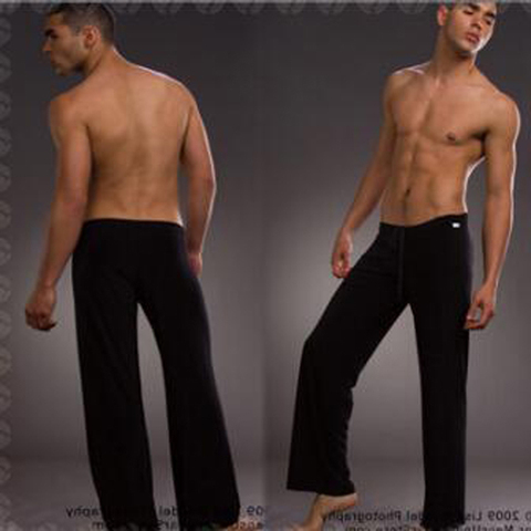 Pyjama en soie glacée pour homme, pantalon de salon, bas de sommeil Sexy, doux et confortable, laçage, ample, pour la maison ► Photo 1/1