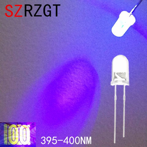 100 pièces UV diode LED 5mm Diodes UV 5mm LED Ultraviolets Ultraviolets LED 5mm LED Kit ► Photo 1/1