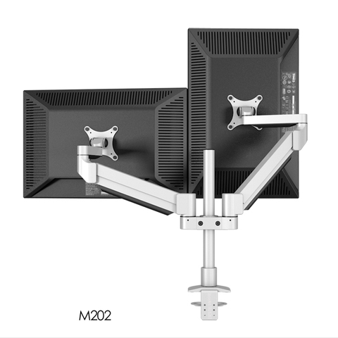 Hyvarwey – Support de moniteur double de bureau M202, 15-30 pouces, en aluminium, mouvement complet, double bras de charge 16kg avec poteau de 40cm ► Photo 1/6