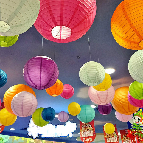 Lanternes chinoises en papier rouge, 10-40cm, 4- 6-8-10-12-14-16 pouces, fournitures de décoration de mariage, boules de lampes blanches suspendues ► Photo 1/6