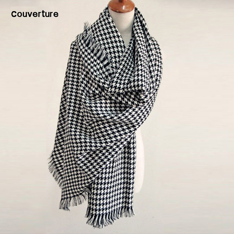 Marque couverture écharpe pour femmes plaid noir et blanc pied de poule cachemire chaud épais longue Pashmina femmes châles et écharpes ► Photo 1/5